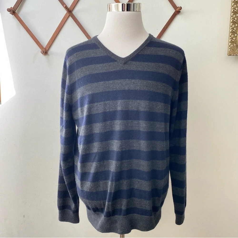 J Crew Merino Wool Striped V Neck Sweater
